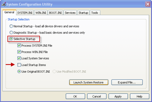 Restart your Windows system in Selective Startup