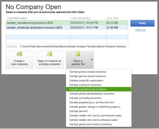 open a sample file
